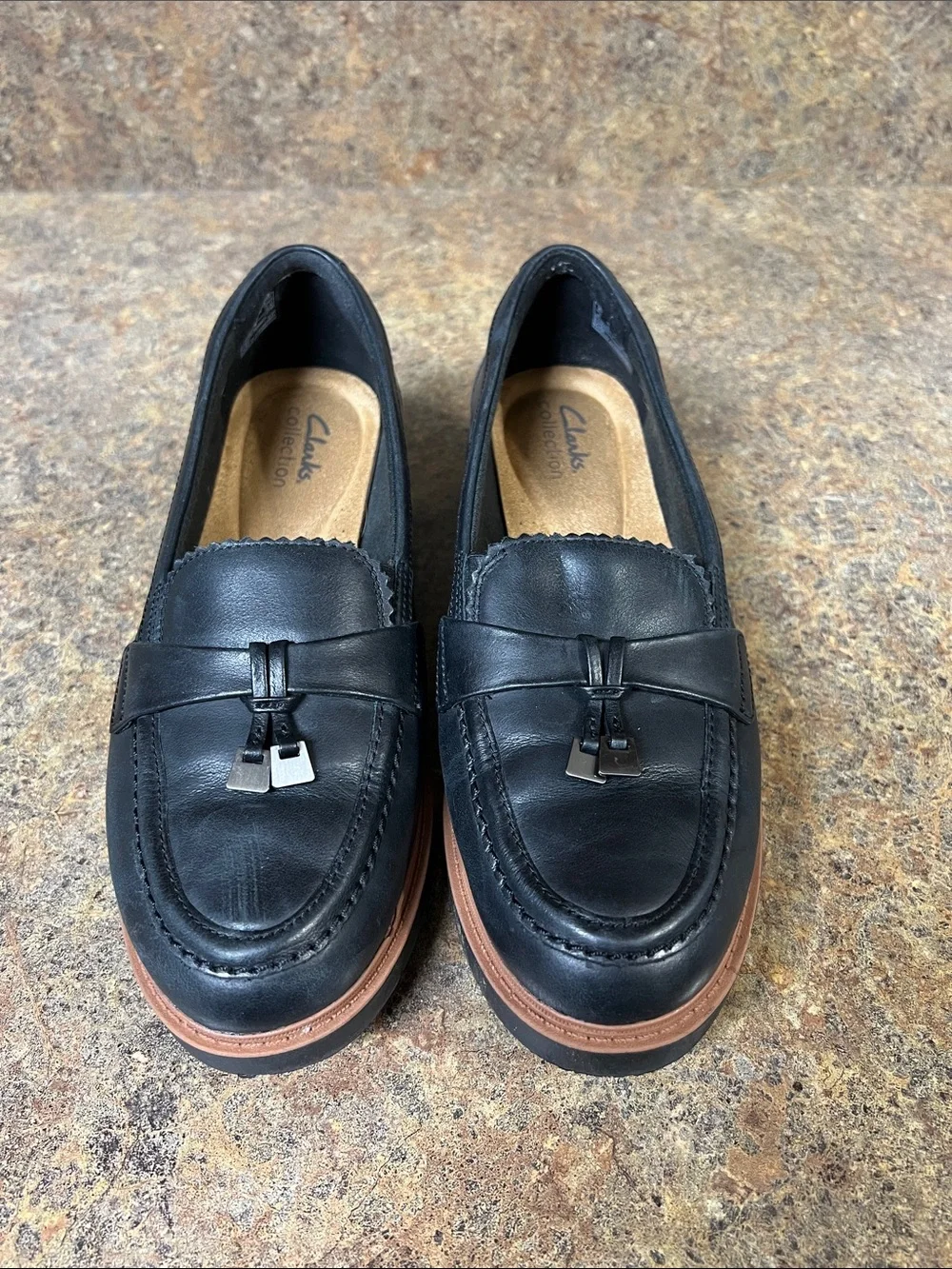 Clarks Women’s Black Leather Tassel Loafers